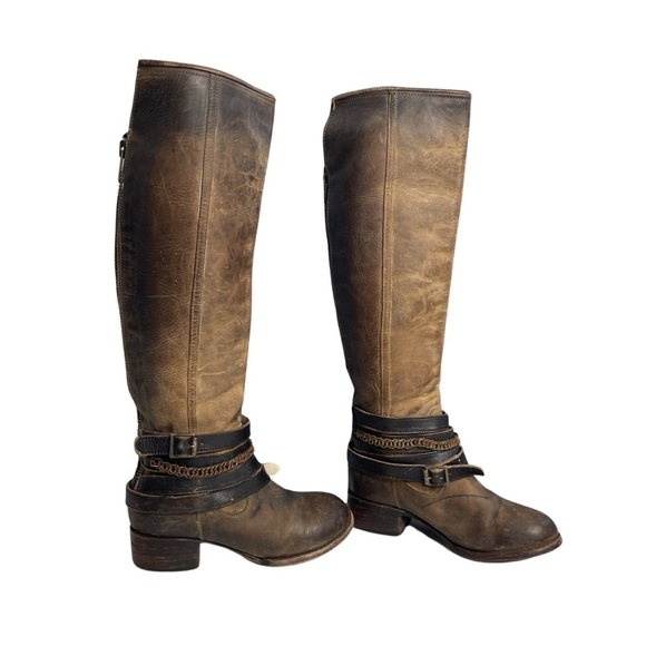 Freebird By Steven Aspen Long Brown Buckle/chains Leather Boho women boots Sz 7 - Picture 3 of 16